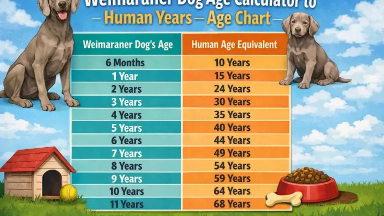 Weimaraner puppy and adult dog side by side, illustrating growth stages and size changes from young puppy to mature adult