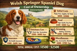 Welsh Springer Spaniel resting indoors, reflecting everyday care, grooming needs, and ownership expenses