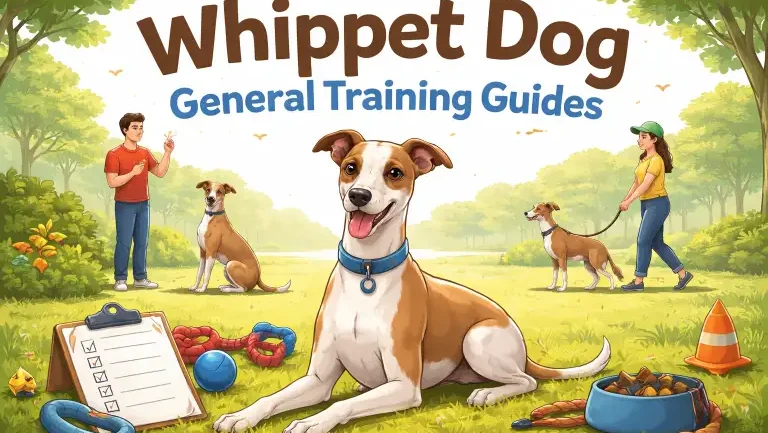 Adult Whippet dog sitting calmly, representing age stages and lifespan development