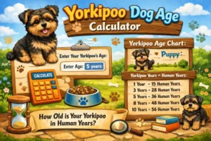Yorkipoo puppy and adult sitting together to show size and age differences.