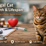 Adult Bengal cat sitting on a table with a stethoscope, medical bottles, and a clipboard nearby, representing cat health and preventive care