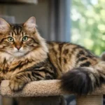 Adult Bengal Longhair cat showing its long flowing coat, alert eyes, and confident, curious personality indoors