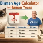 “Birman kitten, adult, and senior cat shown at different life stages”