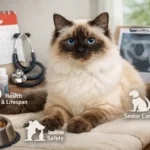 “Affectionate Birman cat cuddling with its owner”
