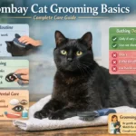 “Owner gently brushing a short-haired Bombay cat”