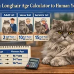 Alt text: British Longhair cat age calculator chart converting cat years to human years