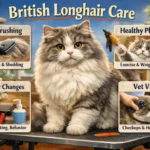Alt text: British Longhair cat care guide covering daily care, grooming, and living needs