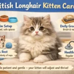 Alt text: British Longhair kitten care guide showing young kitten growth and care needs