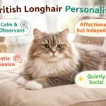 Alt text: British Longhair cat personality and behavior traits shown in a calm home setting