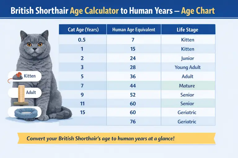 British Shorthair Cat Age Calculator to Human Years With Simple Chart
