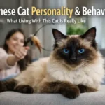 Adult Balinese cat with blue eyes relaxing indoors, showing the social and expressive Balinese cat personality