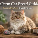 LaPerm cat breed with a soft curly coat resting indoors with a calm, friendly look