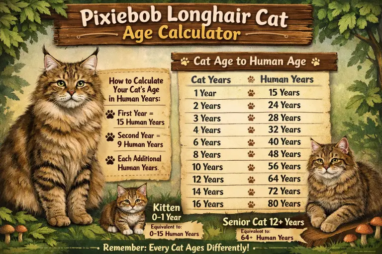 Pixiebob Longhair Cat Age Calculator to Human Years Chart