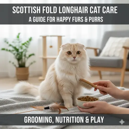 Scottish Fold Longhair cat care guide covering daily care, grooming, and indoor living needs