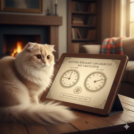 Scottish Straight Longhair cat age calculator chart converting cat years to human years
