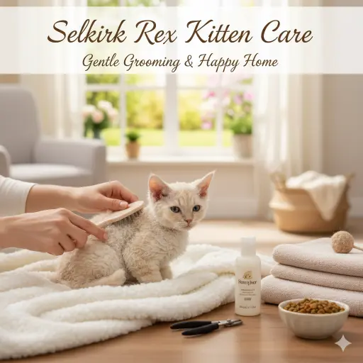 Selkirk Rex kitten care guide showing early growth, feeding, and care needs