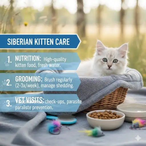 Siberian kitten care guide showing early growth, feeding, and care needs