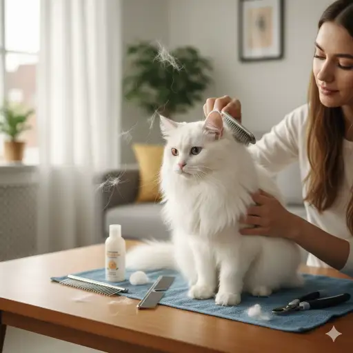 Turkish Angora cat grooming basics including brushing, coat care, and hygiene