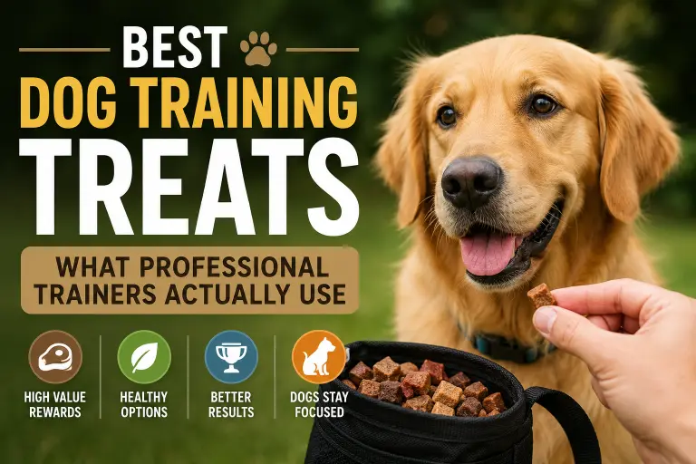 Golden Retriever being rewarded with a dog training treat during a professional training session