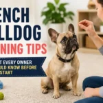 French Bulldog sitting attentively during a positive reinforcement training session with its owner