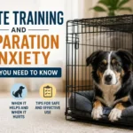 Dog comfortably relaxing in a crate used as a safe space for anxiety management